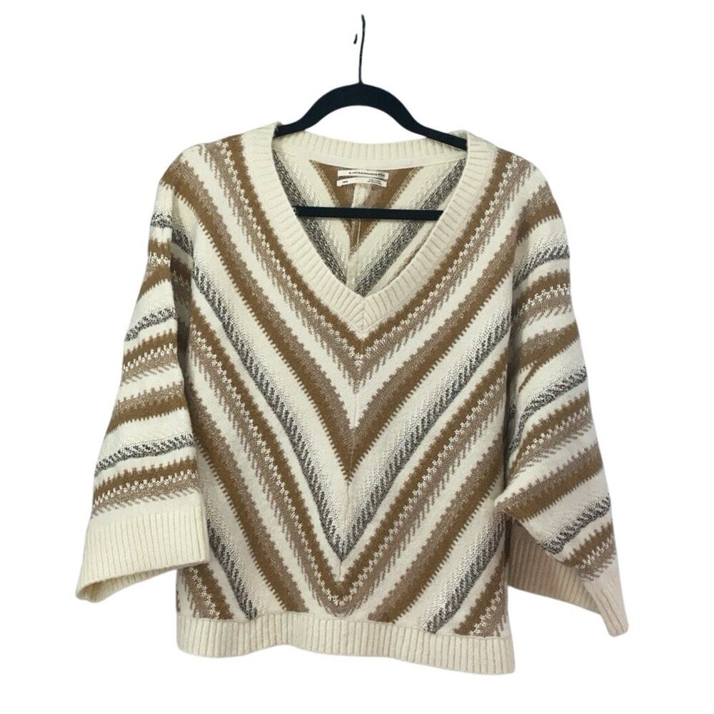 ANTHROPOLOGIE XS/S Tan & Cream Dolman Sleeve Luna Shimmer Crop Sweater-sample